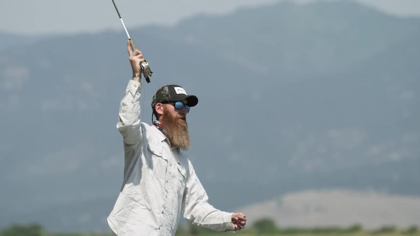 A white man fishing