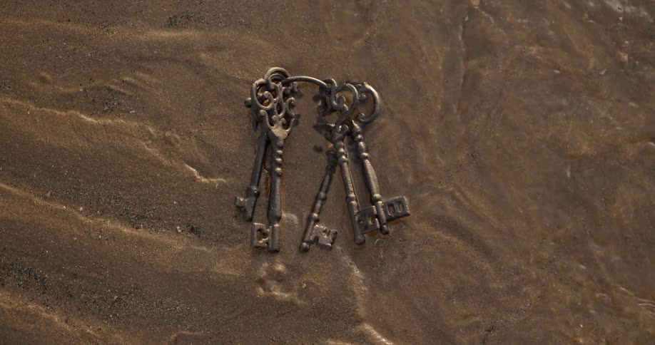 Washed up set of old keys at the beach