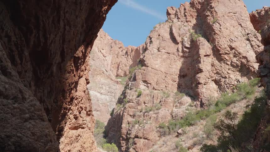 Close up view of canyons and mountains