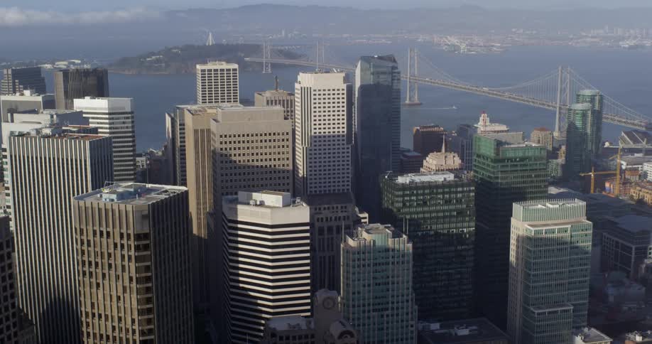 Office buildings in a downtown area off the water