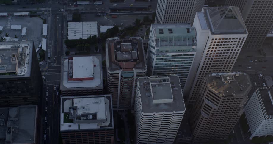 Aerial view of city downtown at evening