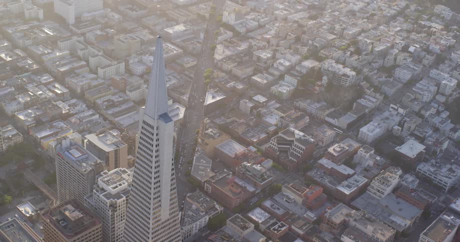 Aerial view of buildings in a downtown area