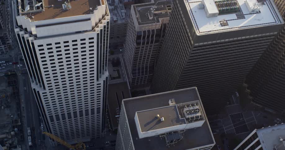 Aerial view of office buildings in a downtown area