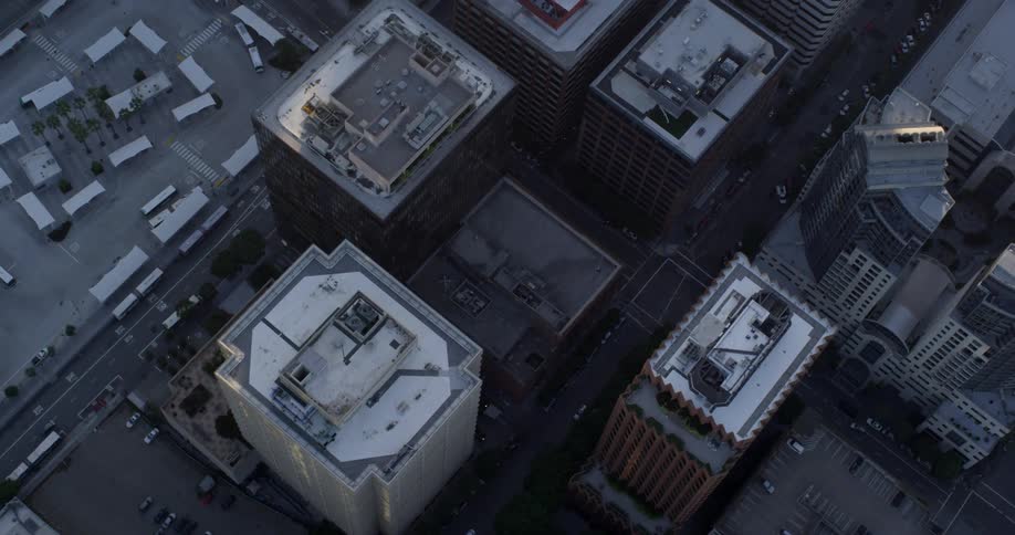 Aerial view of rooftops of buildings in downtown