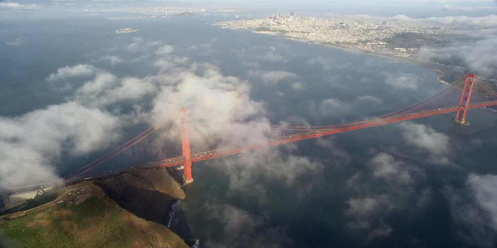 Aerial view of golden gate bridge over the san francisco bay with with san francisco in the background