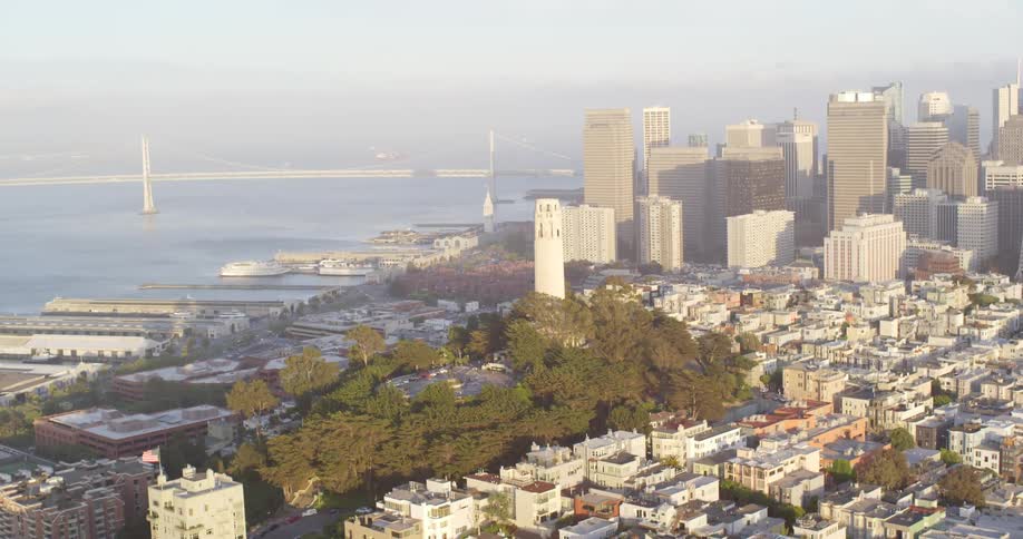 Aerial view of coit tower in san francisco city at morning