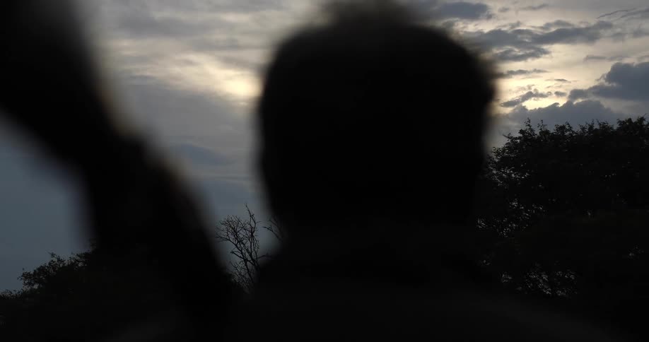 Silhouette of a man watching the horizon at dusk