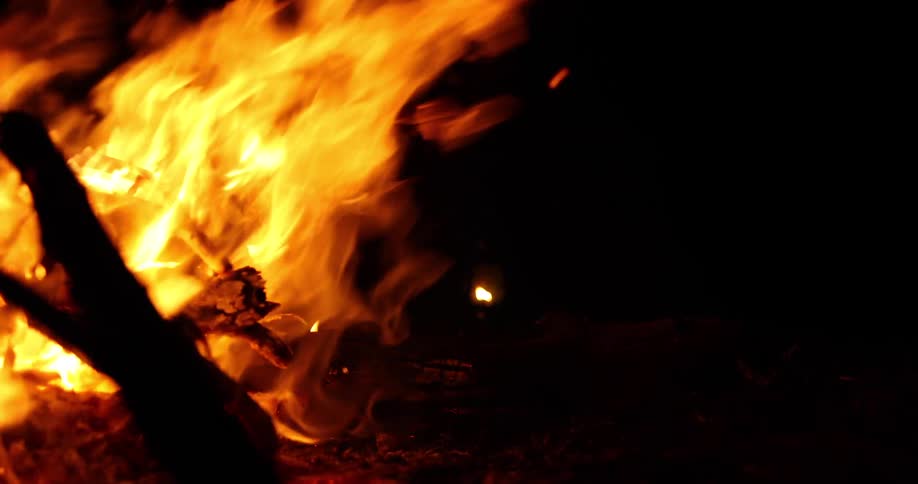 Campfire burning in the night