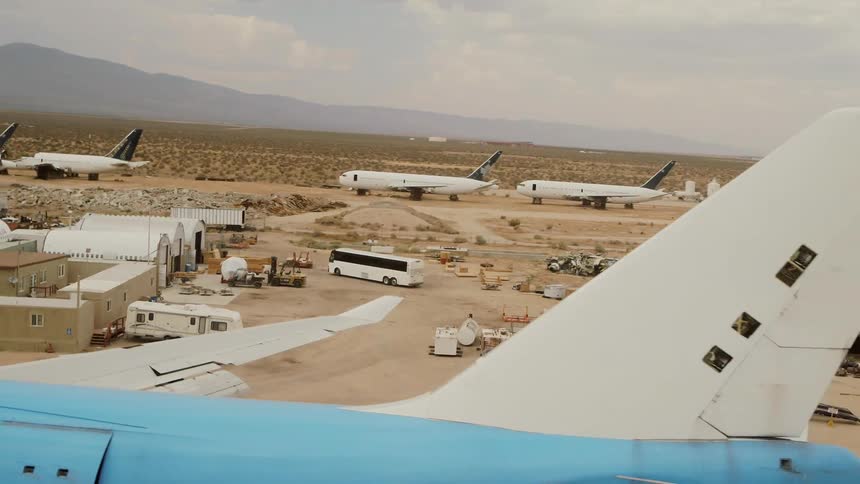 Aircraft boneyard or aircraft graveyard storing retired aircrafts in the desert