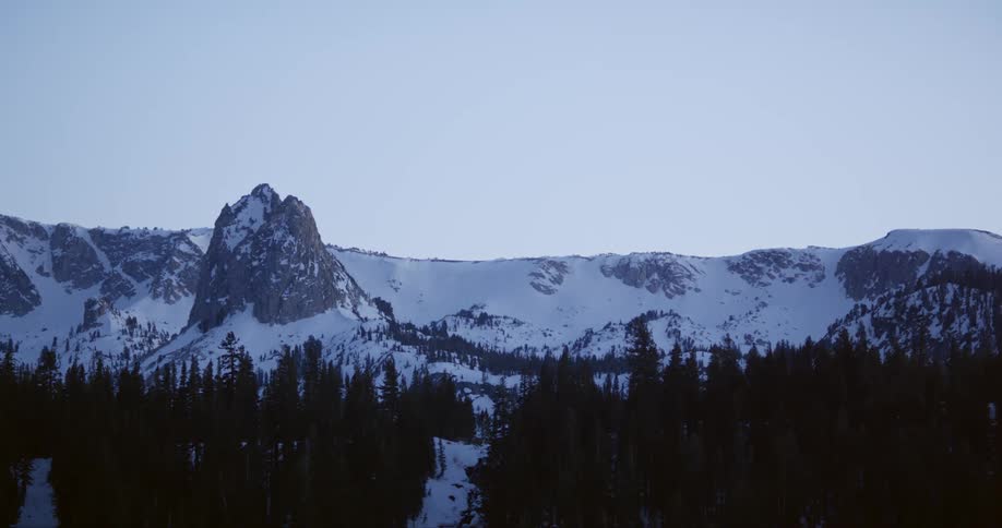The tall mountain range is covered with snow
