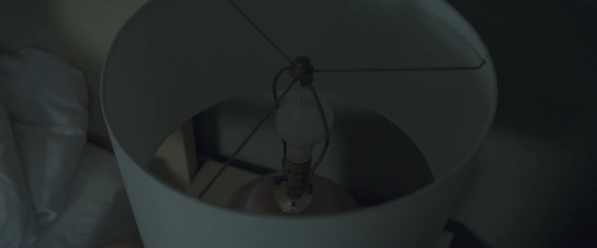 A person turns on a lamp next to their bed
