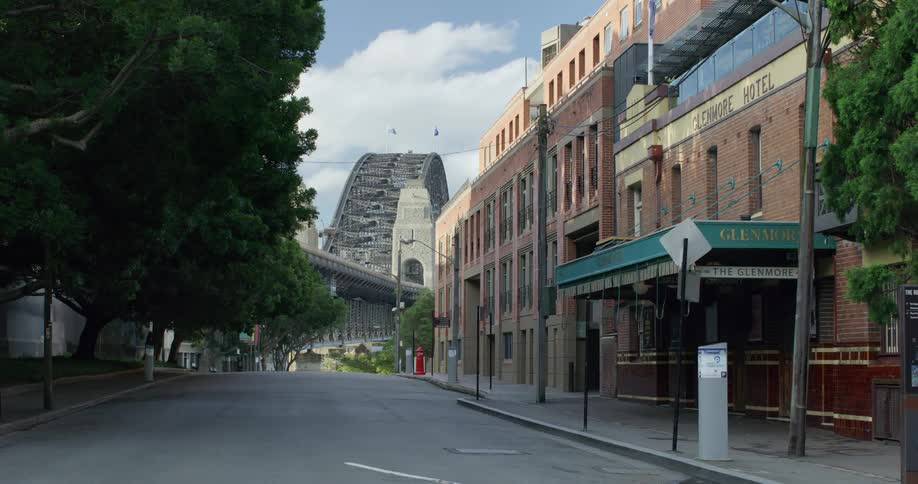 Empty streets in front of the glenmore hotel near the sydney harbour bridge