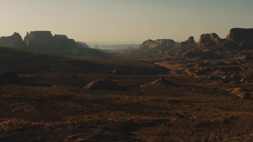 The desert is covered with large rocks