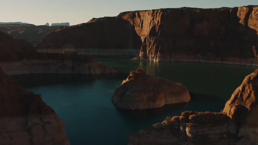 Aerial view of water and canyons