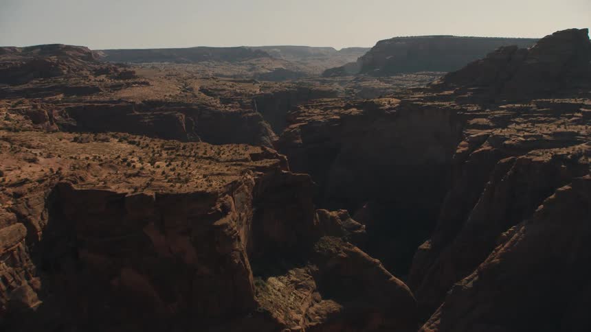 Aerial view of a valley and canyons