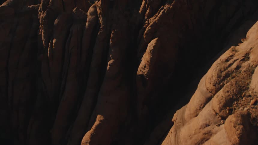 Bushes dot a rocky area above a canyon