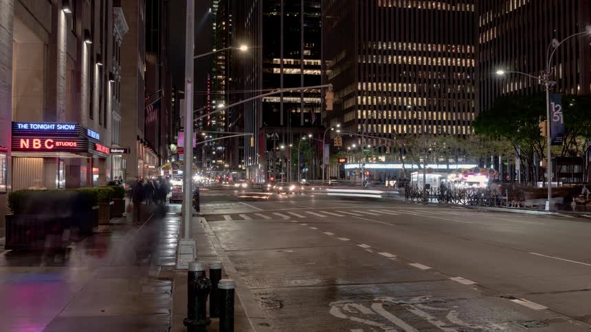A time lapse view of a downtown city is displayed