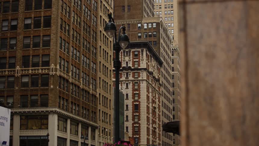 City street with tall buildings in downtown