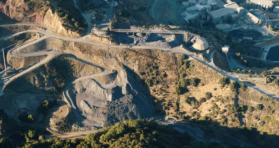 Aerial view of roads and a factory