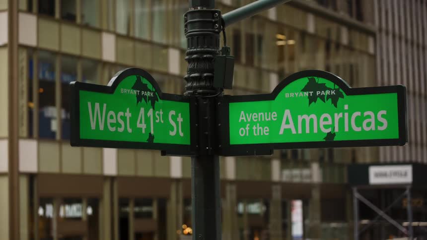 Green street sign at the intersection in the city