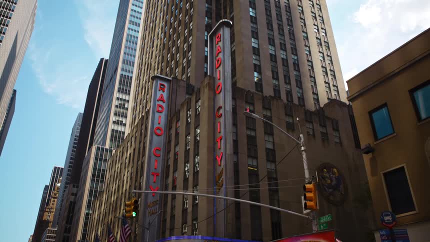 Radio city music hall building in new york city at day
