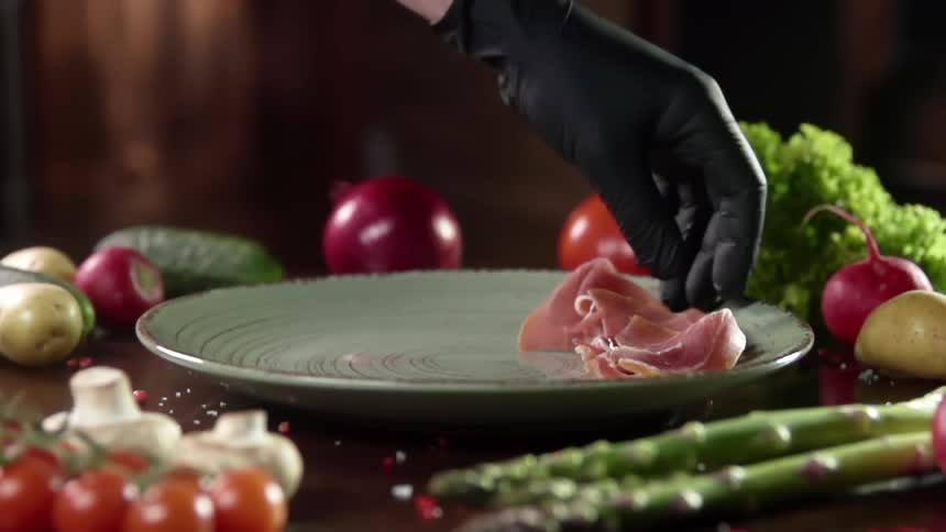 Meat is placed on the plate