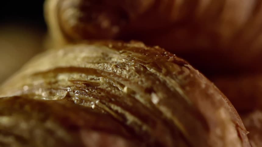 Close up of crescent shaped croissants