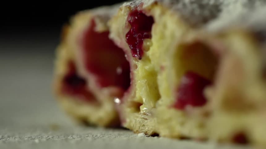 Fruit pastry with a coating of powdered sugar