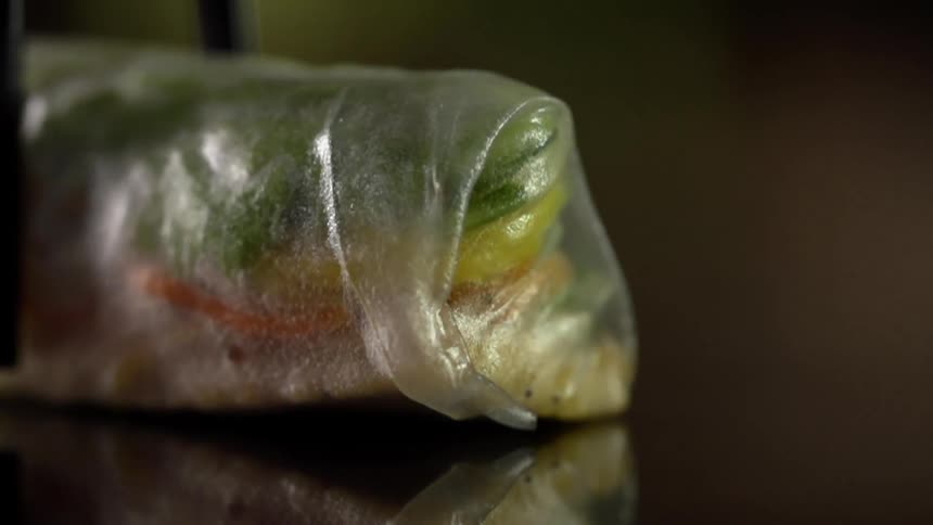 A spring roll on a table