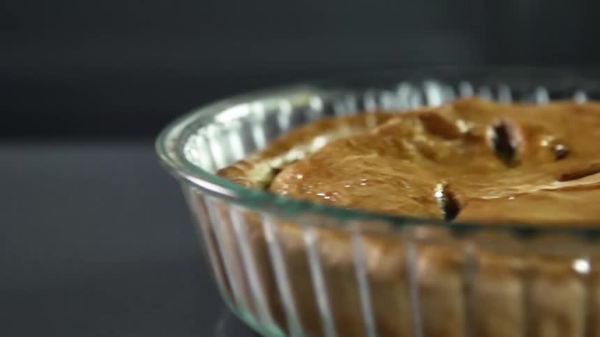 A pie in a glass dish