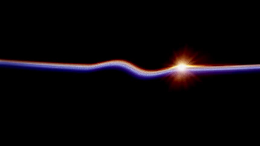 An abstract ribbon of light in darkness