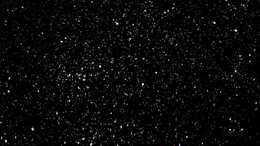 Masses of stars and nebula moving towards and around the camera