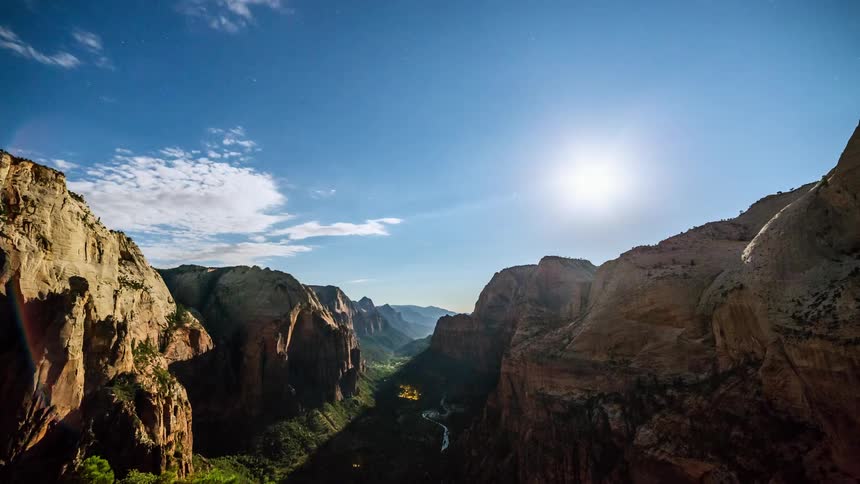 Time lapse of people hiking on top of a cliff