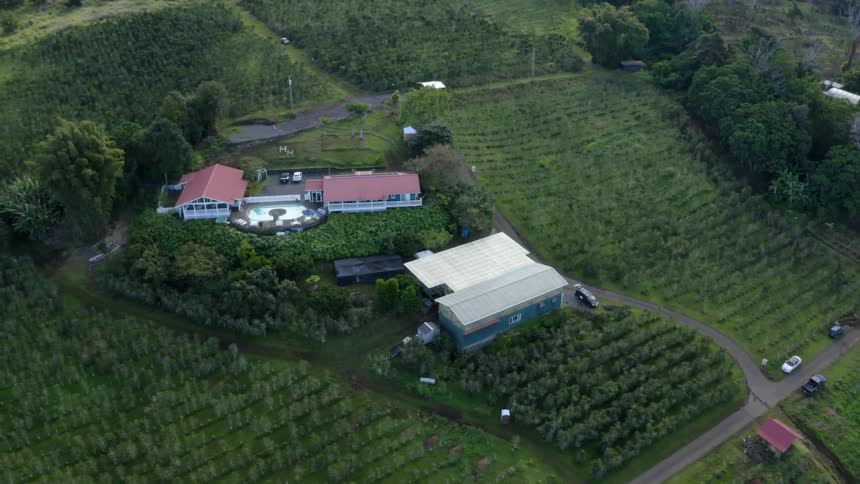 The farm below is on a hill