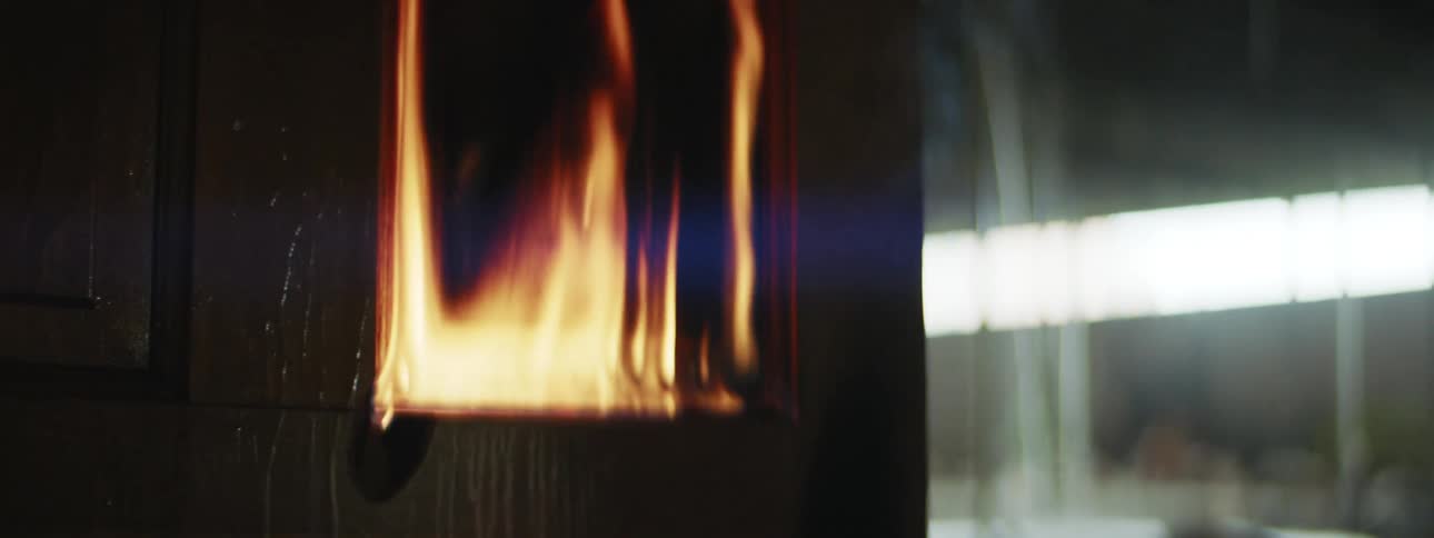 A door is burning in the room
