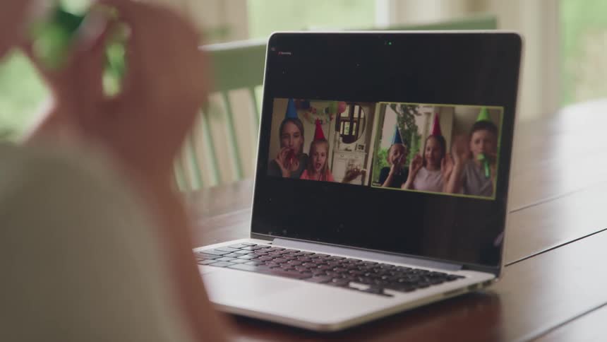 Celebrating a zoom birthday on a laptop