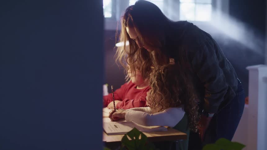Children do homework at home