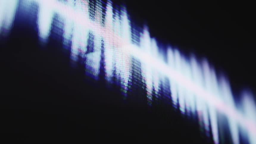 Close up of a television screen showing a spectrogram