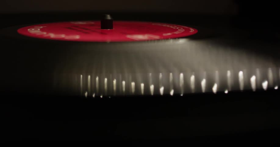 Close up of a record slowly spinning