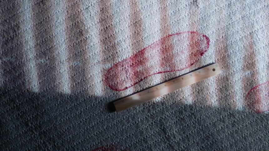 A ruler next to a foot print on material