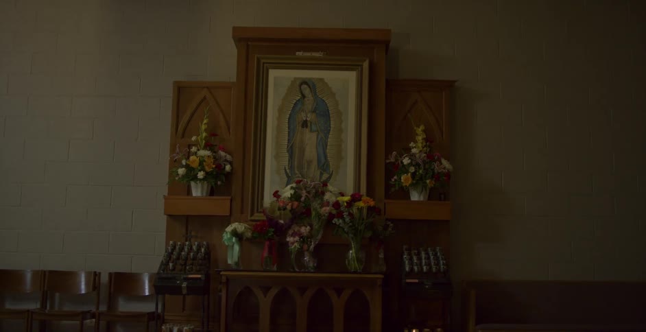Flowers and paintings in a church