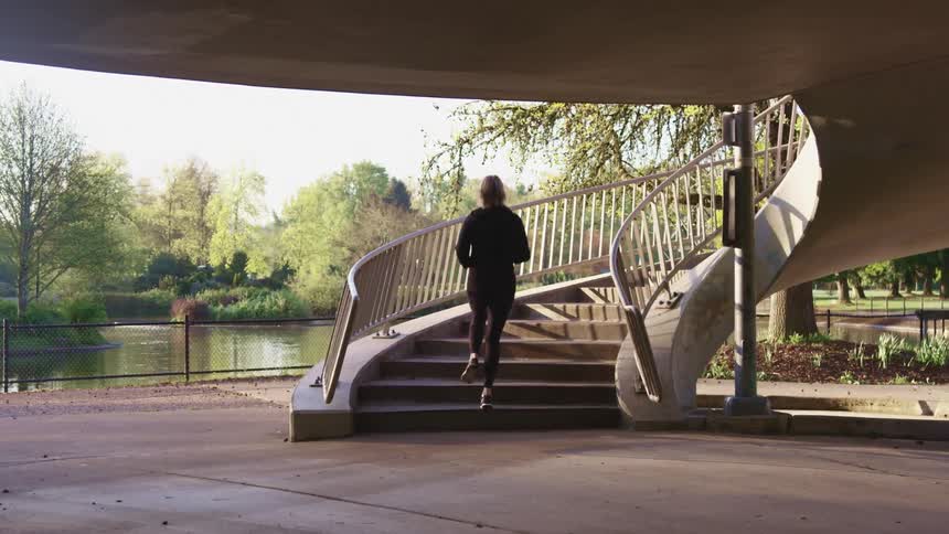 A woman running outside