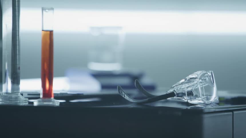 Test tubes and beakers in a lab