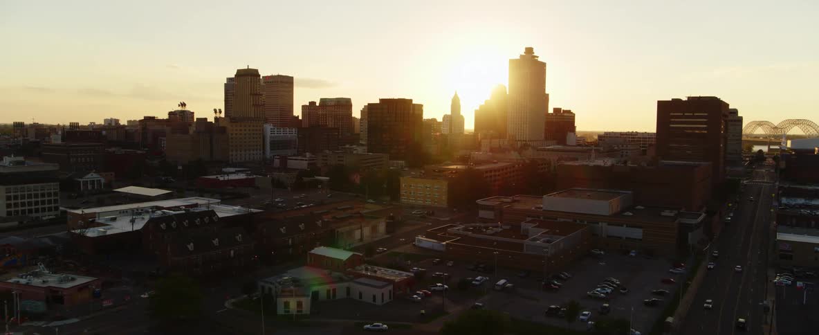 Aerial view of buildings and vehicles in a city