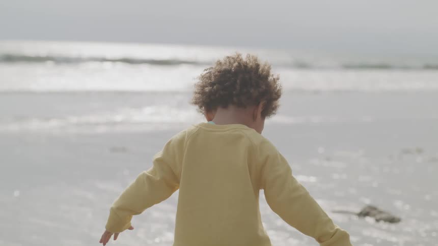 A toddler playing on the beach