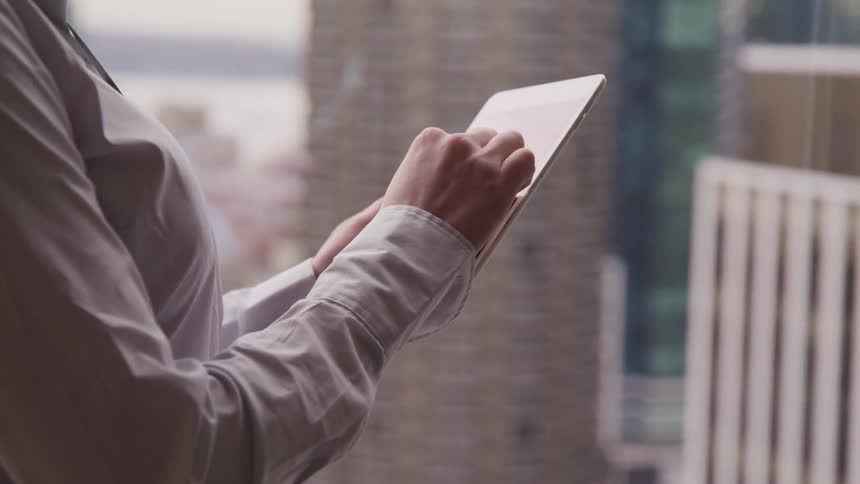 A woman using a tablet