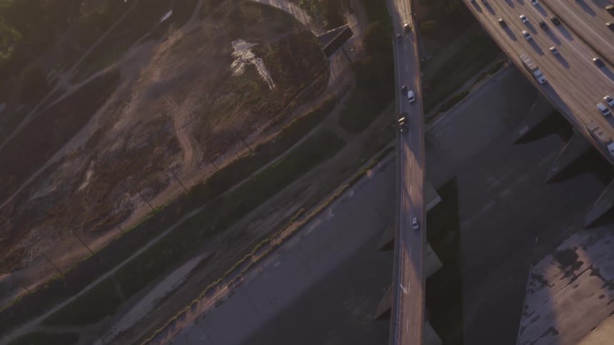 Cars driving across overpasses