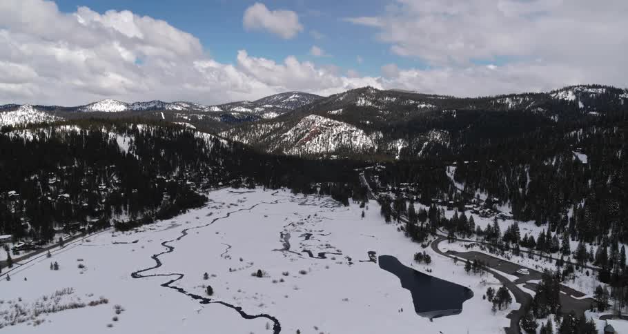 A snowy mountain landscape on a winter day