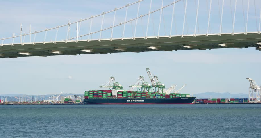 A cargo ship in the ocean