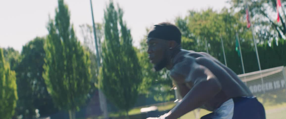 Man exercising outdoors with a short run